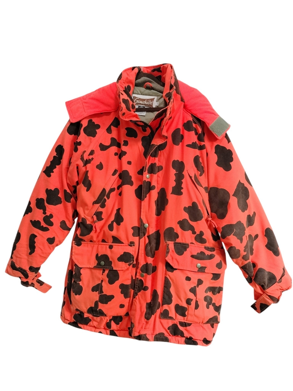 Vintage Gamehide 1160 Hunting Jacket L Blaze Orange Black Camo Hooded Insulated
